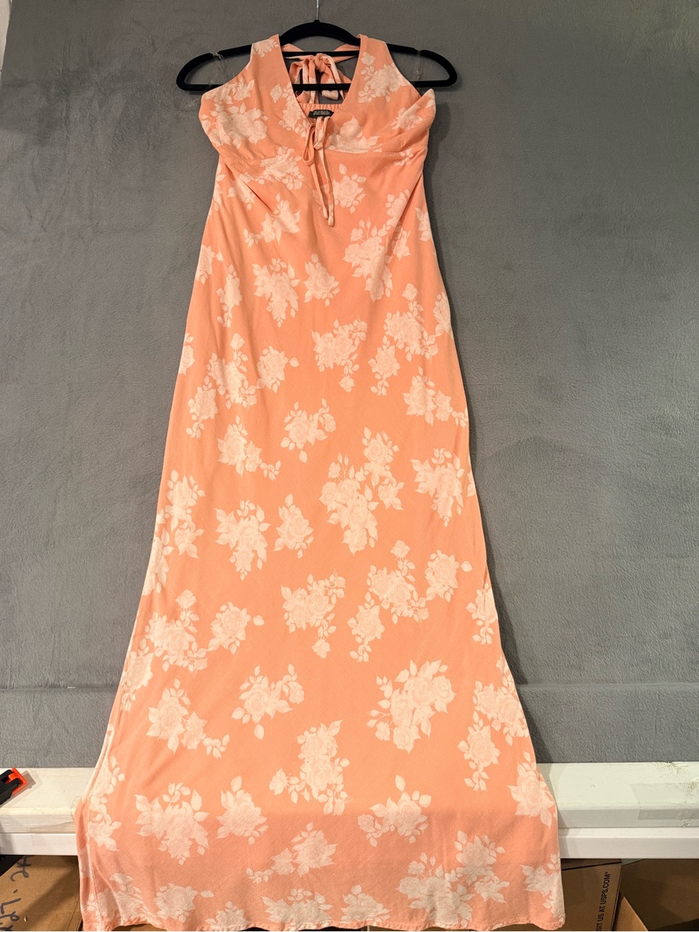 wild fable - Peach Floral Tie-Halter Maxi Dress